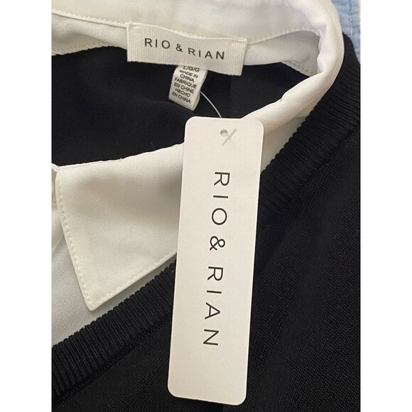Rio & Rian Black Knit Midi Sweater Sz L Dress with Button Down White Blouse NWT - Picture 7 of 16